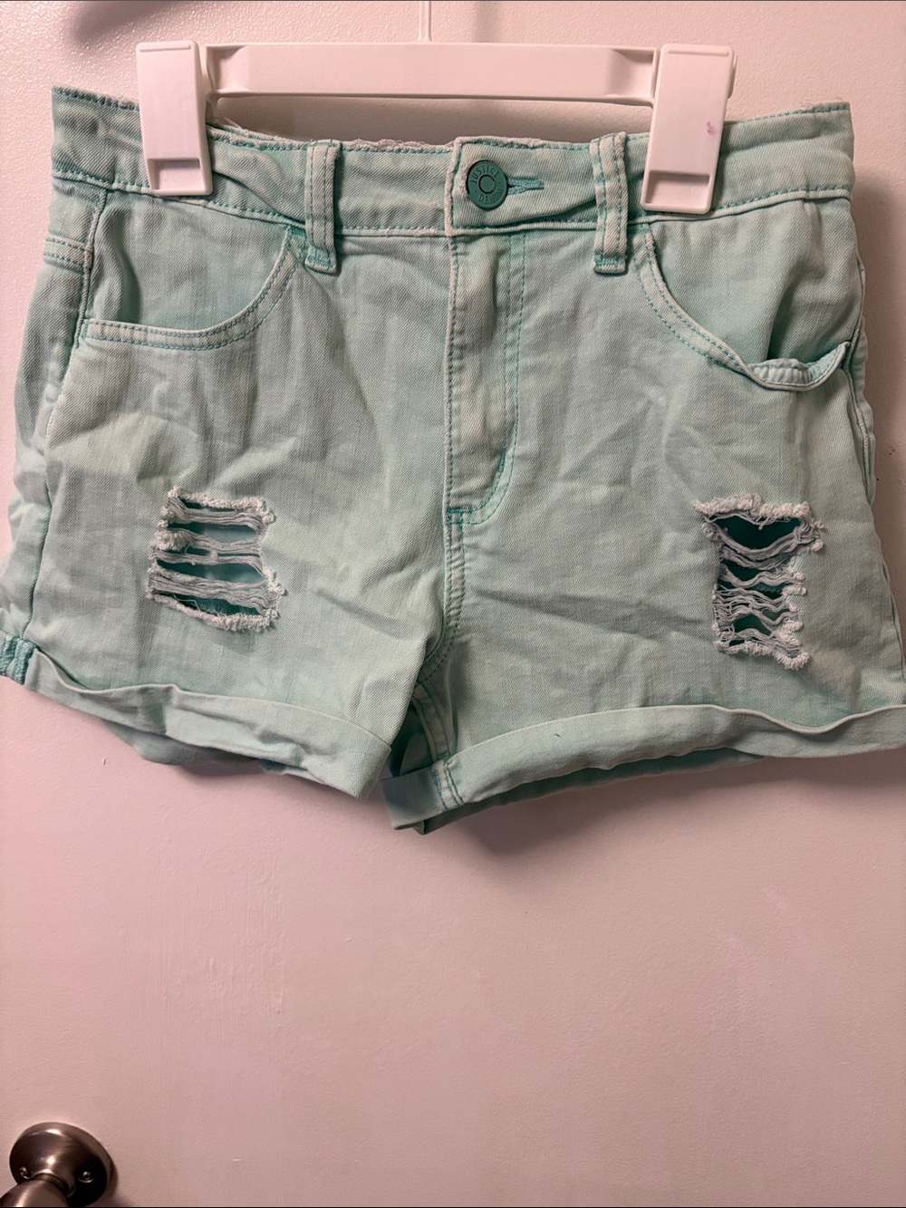 Justice Mint Distressed Denim Shorts